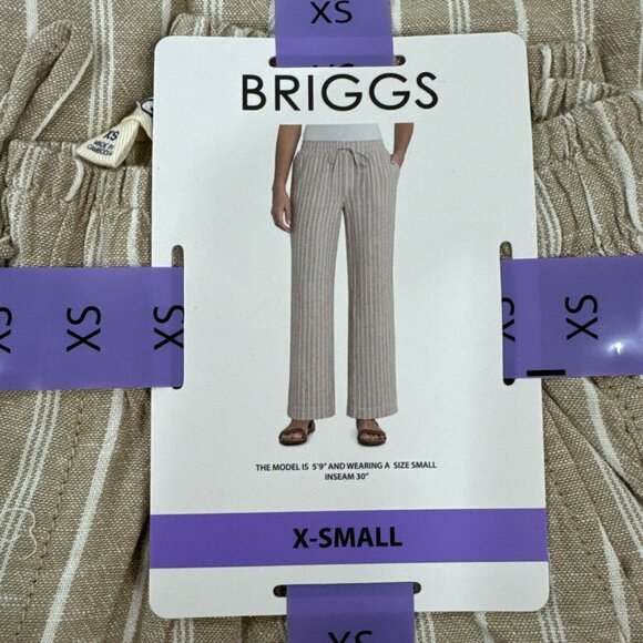 Briggs Ladies Pants XS Linen Blend Pull On Loose Fit White Tan Casual Career NWT - Picture 3 of 6